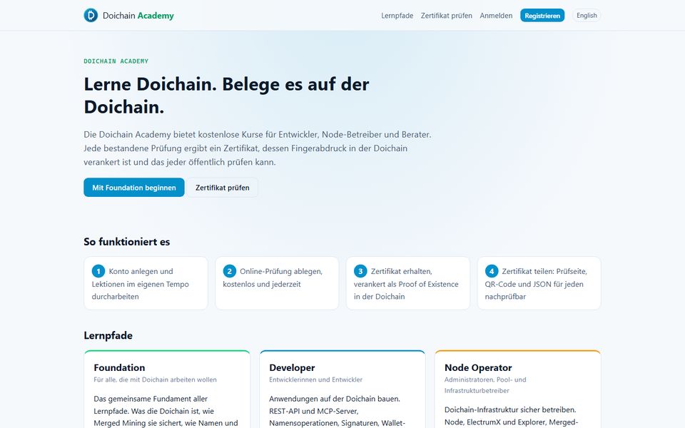Bildschirmfoto von Doichain Academy