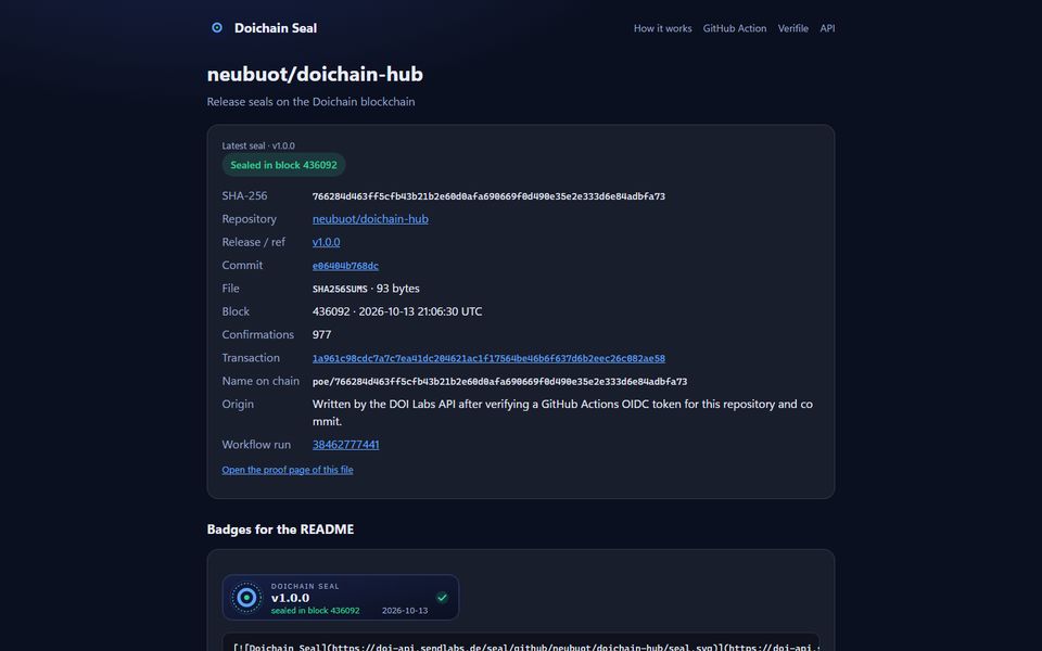 Bildschirmfoto zu Software-Releases versiegeln